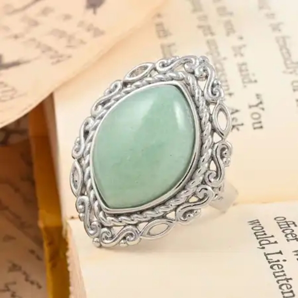 Aventurine Solitaire Ring in Rhodium Over Sterling Silver 22.00 ctw - Picture 2 of 5